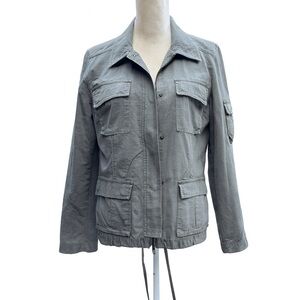 i.e. relaxed Womens Cargo Jacket Cotton Sage Green Utility Pockets Y2K Size M